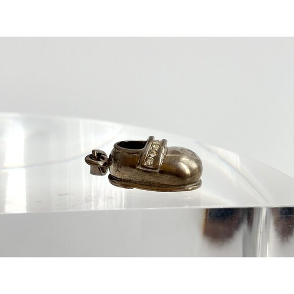 Children's Shoe Silver Toned Rhinestone Accented Vintage Pendant | Charm - Picture 3 of 9